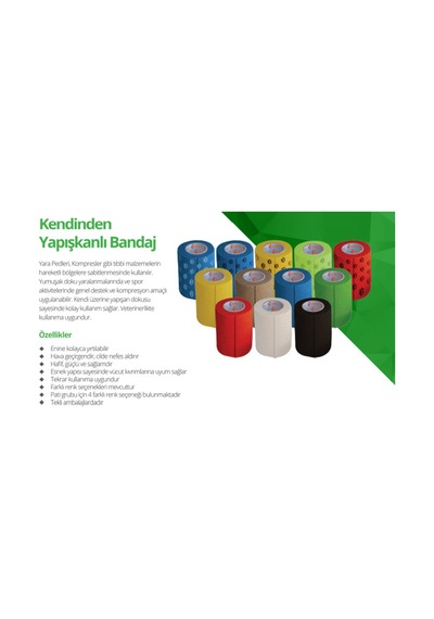 Kendinden Yapışkanlı Bandaj Koban Bandaj 5 Cm X 4,5 M Siyah Renk 12 Adet