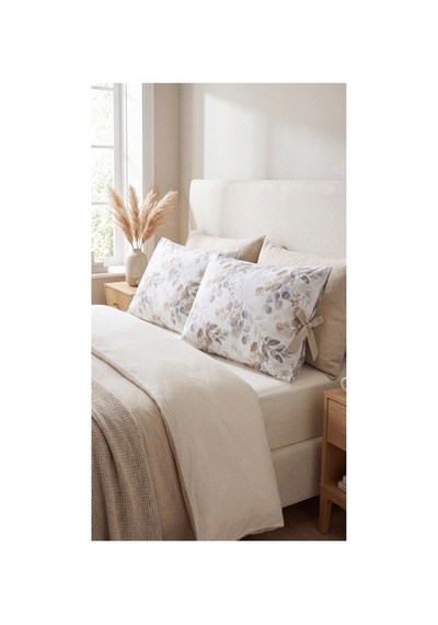 Okaliptüs Desenli Bağcıklı Yastık Kılıfı 50x70 Cm %100 Pamuk Dekoratif Yastık Kılıfı Bej - 909641241 Bej