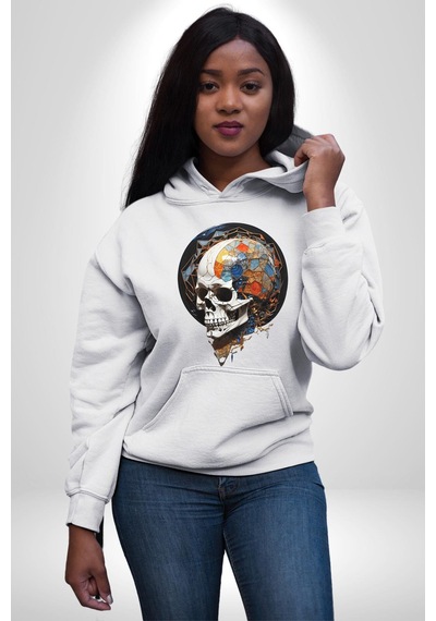 Kuru Kafa Kristal Kadın Erkek Beyaz Kapüşonlu Sweatshirt Hoodie Beyaz