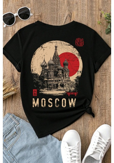 Spoyi Moscow Heritage Tasarımlı %100 Pamuk Yarım Oversize Siyah T-xlhirt