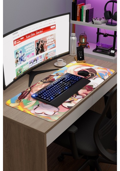 Yanfei Genshin Impact Anime Oyuncu V2 - 90x40 Xxl Gaming Mouse Pad Fare Altlığı