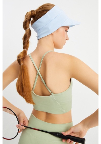 Butikgiz Kadın Uv Korumalı Katlanabilir Üstü Açık Yumuşak Siperli %100 Pamuklu Penye Tenis Vizör Şapka Bebe Mavi