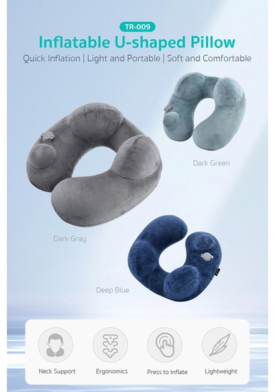 Ergonomik Şişme U Boyun Ve Seyahat Yastığı Taşınabilir Gri