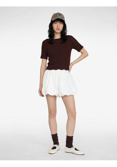 Koton Bürümcük Kumaş Slim Fit Kısa Kollu Kayık Yaka Crop Tişört Kahverengi 6sal10639ık Kahve