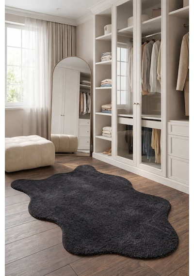 Puffy Yumuşak Peluş Post Halı Kaymaz,yıkanabilir,antre,hol,giyinme Odası, Makyaj Masası Halısı Antrasit