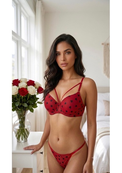 Trend Dokunuş Kadın Kırmızı Kalpli Tek Askılı Romantik Dolgulu Sütyen Külot İç Çamaşırı Takımı Kırmızı - Siyah Trend Dokunuş Kadın Kırmızı Kalpli Tek Askılı Romantik Dolgulu Sütyen Külot İç Çamaşırı Takımı Kırmızı - Siyah