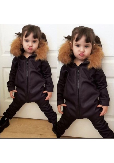 MODAVALS İTHAL KÜRKLÜ 3 İP ŞARDONLU UNISEX BEBEK VE ÇOCUK TULUM - KAHVE Gri