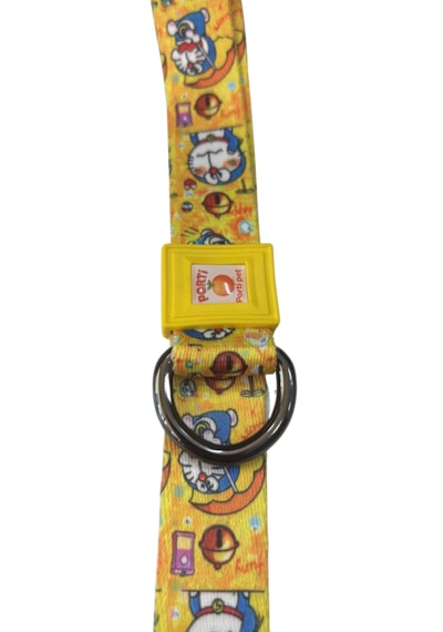 Doraemon Desenli Otomatik Kilitli Köpek Gezdirme Tasması 120 Cm Paslanmaz Çelik Klipsli Pet Tasma Limon Sarısı