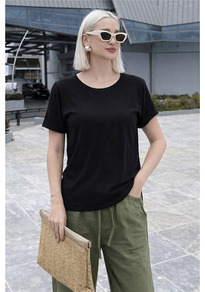 Fashion Friends Bisiklet Yaka Siyah Kadın Bluz 26y0194k1