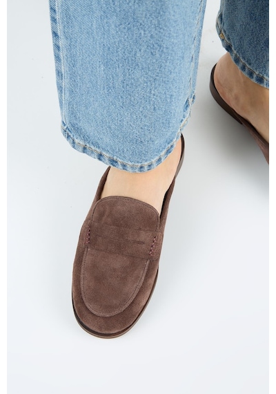 Manijero Linette Kadın Hakiki Deri Loafer Sabo Kahve Terlik