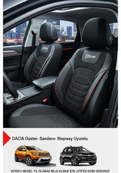 Titanyum Serisi Lüks Keten Oto Koltuk Kılıfı - Dacia Sandero-stepway-duster Uyumlu Kırmızı