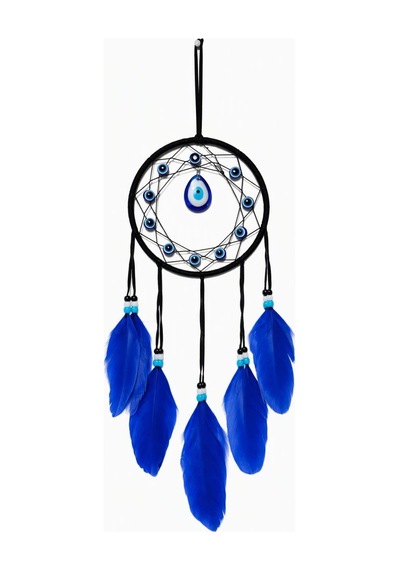 Motifli Düş Kapanı Rüya Kapanı Dream Catcher Mavi Tüylü Bohem Duvar Süsü Bohem El Yapımı Nazar Boncuklu Düş Kapanı
