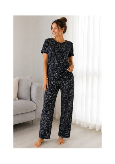 Mixxtrend Kadın Kaşkorse Siyah Çiçekli Pijama Takımı Çok Renkli