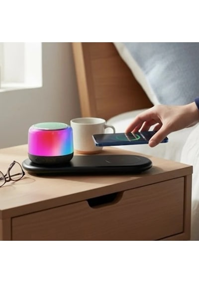 Kablosuz Şarj Standlı Bluetooth Hoparlör Çok Renkli