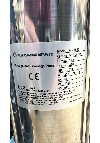 Grandfar Gv1500 Foseptik Dalgıç 2hp -17 Metre