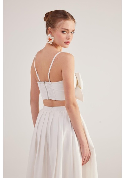 Holly Lolly Kurdele Görünümlü Crop Jazmin Bluz Beyaz