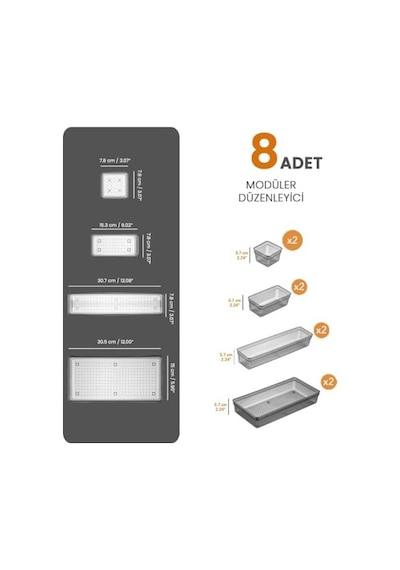 Meleni Baby 8 Parça Bebek Çekmece Düzenleyici - Bebek Organizer - Bebek Bakım Organizer - Antrasit Açık Bej