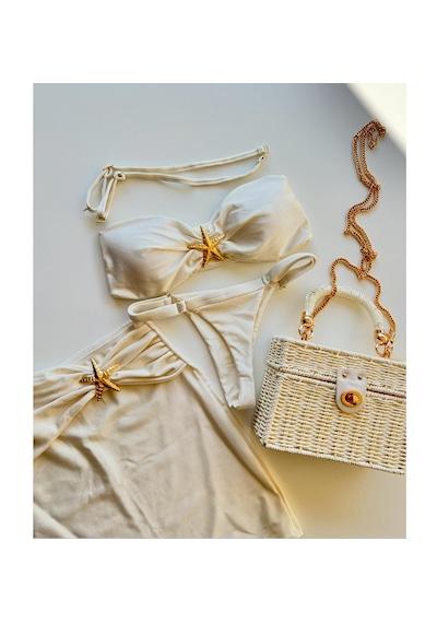 Ece's Design Kadın Deniz Yıldızı Desenli Bikini Takımı My1004 Beyaz