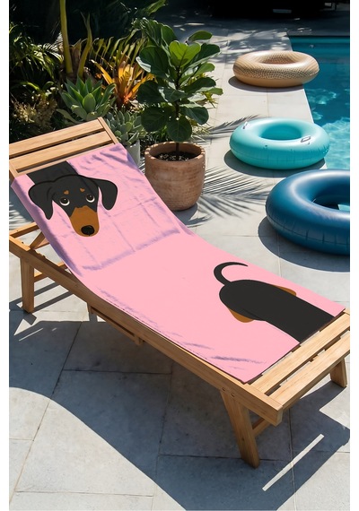 Sevimli Köpek Figürlü Çocuk Plaj Havlusu - Pembe Modern Hayvan Temalı Hızlı Kuruyan Mikrofiber Havlu Bulut Defne