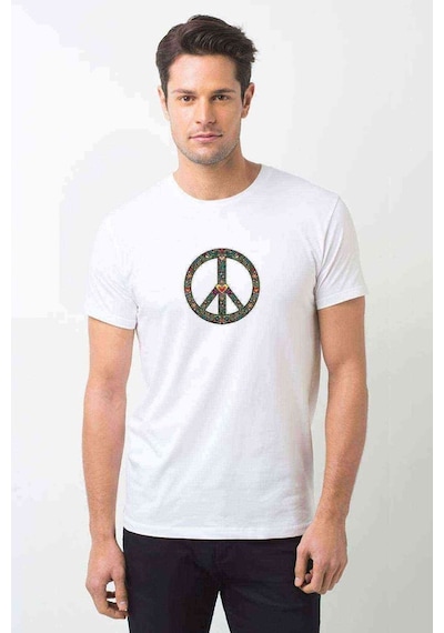 Peace Symbol 7 Baskılı Beyaz Erkek Tshirt