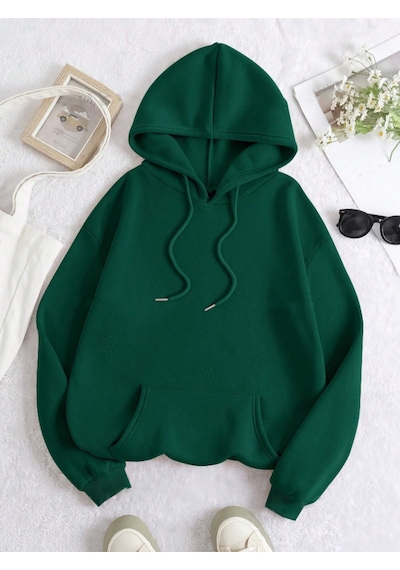 Startmore Haki Unisex Kadın/erkek Düz Renkli Pamuklu Oversize Kapüşonlu