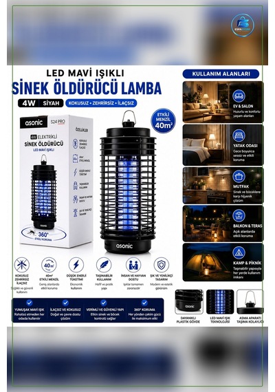 Taşınabilir Led Sinek Öldürücü 4w Siyah Haşere İlacı Elektrikli B