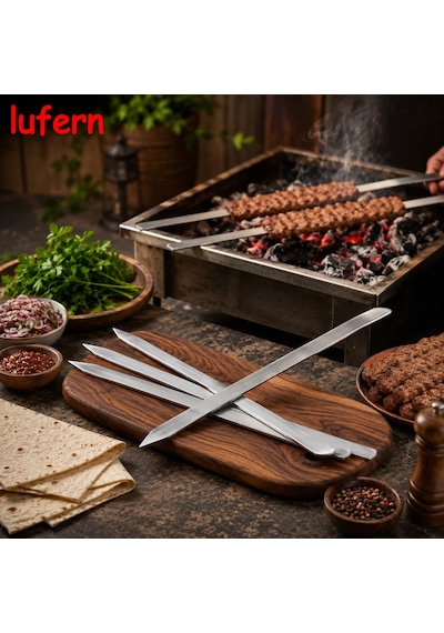 Özel Tasarım Profesyonel Adana Kebap Şişi 60 Cm Geniş Yassı Metal Mangal Ekipmanı Urfa Izgara