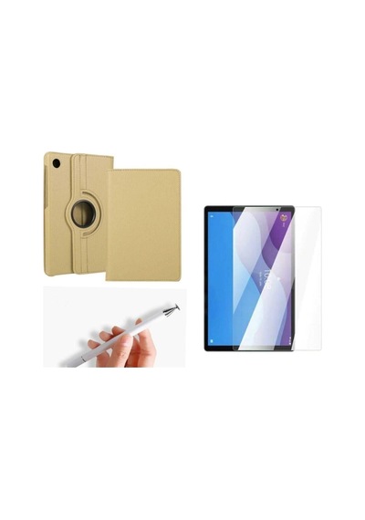 Lenovo M10 Tb-x306f Gen.2 360 Rotating Stand Deri Kılıf + Ekran Koruyucu + Dokunmatik Kalem Arka Kapak