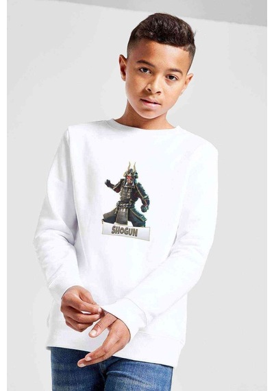 Tshirthane Shogun Fortnite Baskılı Unisex Çocuk Beyaz Sweatshirt Beyaz