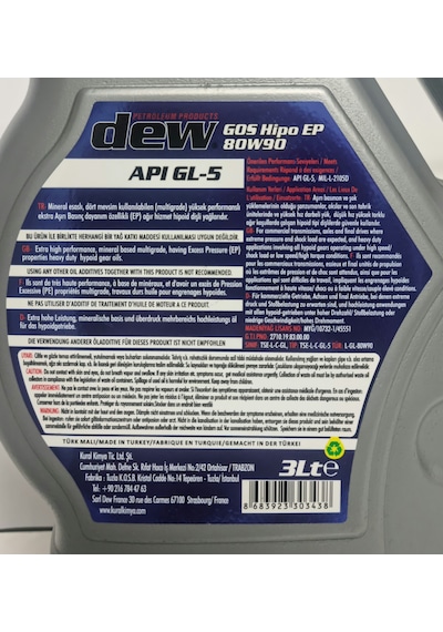 Dew Gos Hipo Ep 80W90 Gl-5 Şanzıman Yağı 3 L