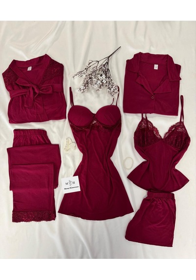 Mh Moony Homewears Kutulu Altılı Penye Ultra Lüks Bordo Çeyiz Seti Bordo