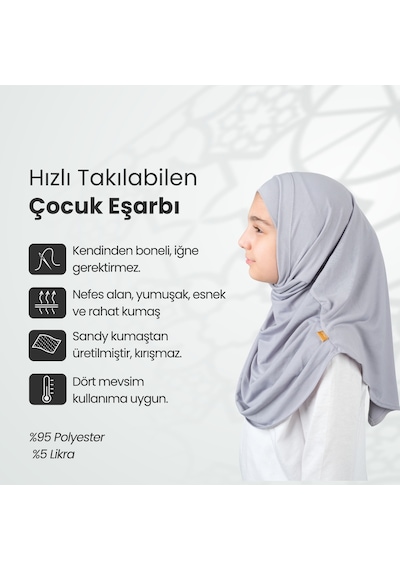Pratik Hazır Geçmeli Boneli Çocuk Şal Gri Gri