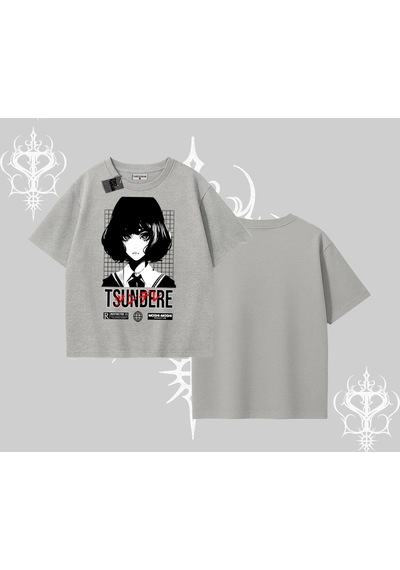 Startmore Startmore Oversize Tshirt Tsundere Anime Japanese Style Baskılı Gri