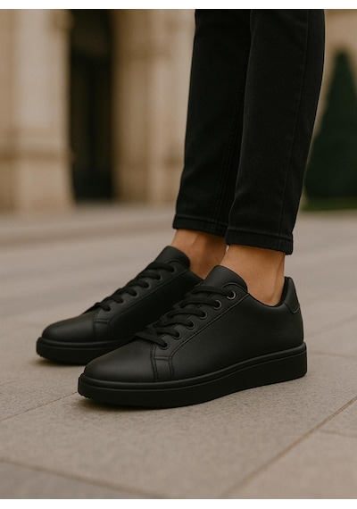 Erkek Siyah Tabanlı Bağcıklı Sneaker Spor Ayakkabı-637 Siyah