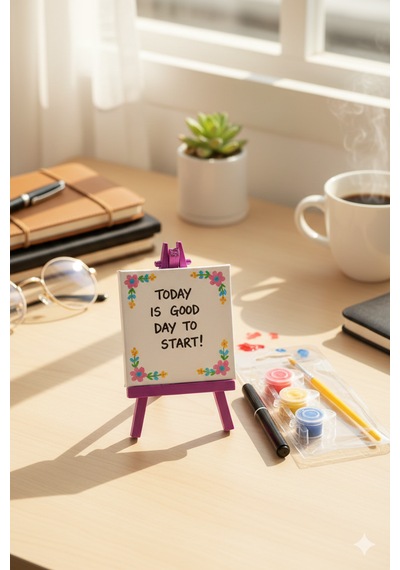 Mini Sanat Atölyesi: Şövaleli Tuval Ve Boya Seti 9x9 Cm 2 Adet