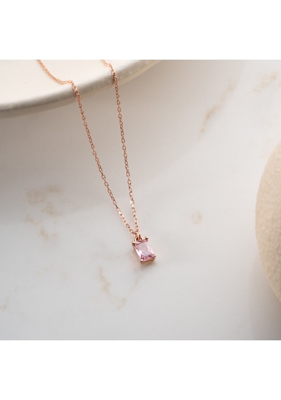 Vaoov 925 Ayar Gümüş Pembe Baget Kolye Rose