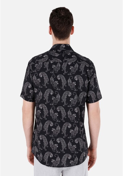 Colin's Colins Regular Fit Shirt Neck Baskılı Erkek Siyah Kısa Kol Gömlek Cl1067580 Q1.v1 Blk Siyah