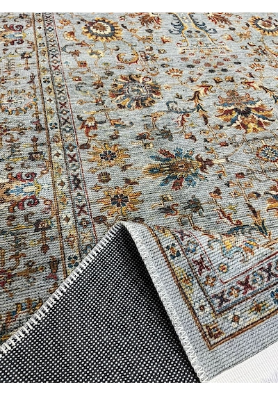 Melidia Rustik Serisi Vintage Salon Oturma Odası Halısı Mutfak Halısı Tozum Az İnce Makina Halısı Mavi Gri