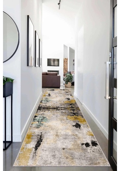 Pelangi Batik Desenli Renk Geçişli Dijital Baskı Yıkanabilir Kaymaz Taban Salon Halısı Ve Yolluk, Bej 80 X 350, 95 Diğer