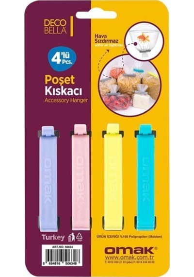 4'lü Pratik Poşet Klipsi Küçük Boy Pratik 4 Adet Kıskaç Klips Kumaş Çok Renkli Diğer