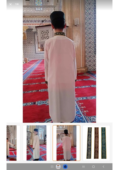 Erkek Çocuk Ve Yetişkin İmam Namaz Cübbesi Ekru - Lacivert