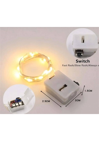 1 Metre Sarı Peri Led Işık Piller Dahil Dekoratif Aydınlatma Su Geçirmez