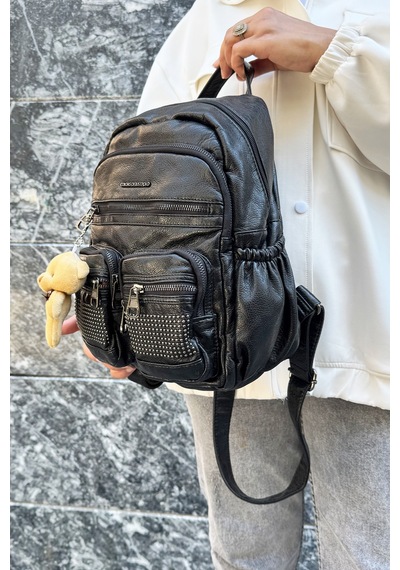 Just Polo Kadın Siyah Orijinal İthal Çok Gözlü Su Geçirmez Ultra Hafif Sırt Çantası Shopper