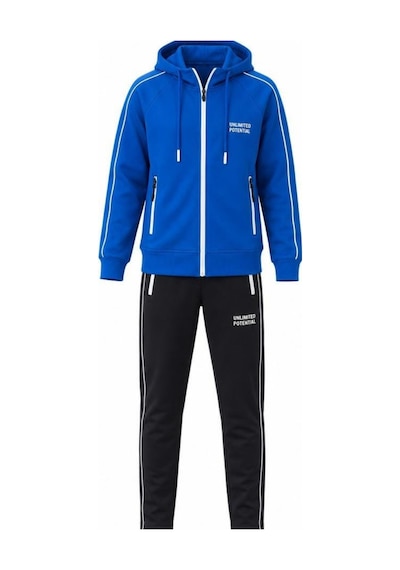 Pina Kids Kız Çocuk Unlimited Şeritli Kapüşonlu Düz Paça Reglan Kol Dalgıç Kumaş Eşofman Takımı Esf7013 Mavi