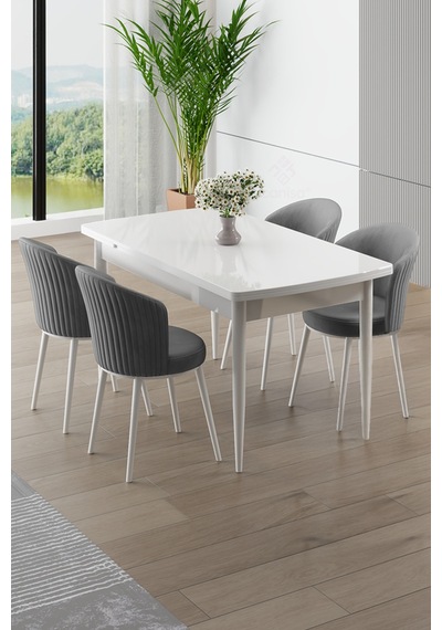 Canisa Asfel Serisi Mdf 77x130 Beyaz Yandan Açılabilir Mutfak Masa Takımı 4 Gri Sandalye Beyaz Masa Gri Sandalye Canisa Asfel Serisi Mdf 77x130 Beyaz Yandan Açılabilir Mutfak Masa Takımı 4 Gri Sandalye Beyaz Masa Gri Sandalye