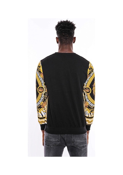 Wessi Siyah Üzerine Taşlı Baskılı Bisiklet Yaka Sweatshirt Siyah