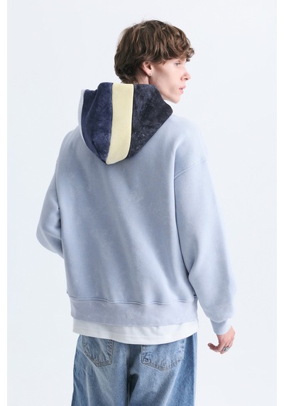 Vamos Boxy Fit Kapüşonlu Sweatshirt Bebe Mavi