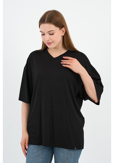 V Yaka Oversize T-shirt E24-742a-wn Siyah