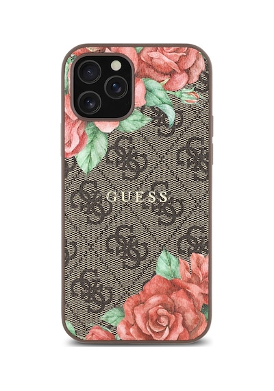 Apple Uyumlu iPhone 12 Pro Kılıf Guess Lisanslı Magsafe Şarj Özellikli Gül Baskılı Yazı Logolu Kapak Kahverengi