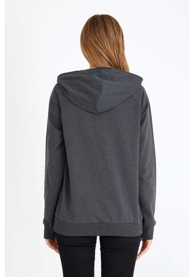 Comeor Kadın Antrasit Basic Kapüşonlu Regular Fit Rahat Sweatshirt 001